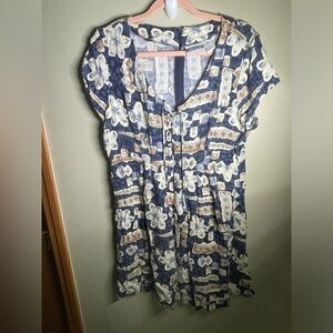 Joni Blair Vintage Blue Floral Short Sleeve Dress Size 15/16